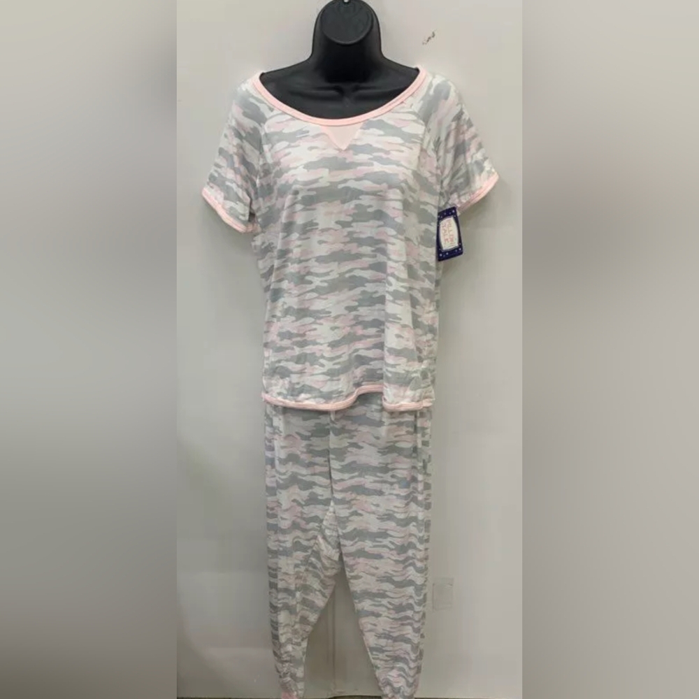 NWT Pillow Talk Women's Pink Gray White 2PCS Sleepwear Sz M MSRP $58